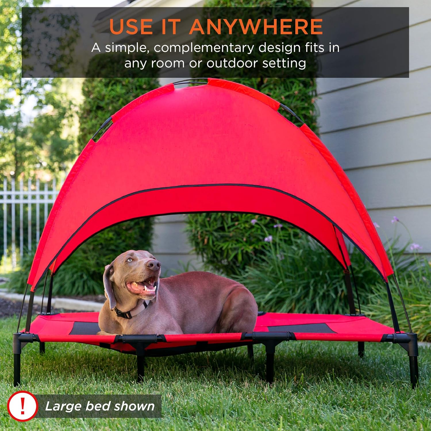 Best Choice Products 36in Elevated Cooling Dog Bed, Outdoor Raised Mesh Pet Cot w/Removable Canopy Shade Tent, Carrying Bag, Breathable Fabric - Red - Image 2