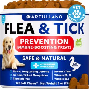 Flea and Tick Prevention for Dogs Chewables - Natural Flea Treatment Control - Supplement for Large & Small Dogs with Vitamins - Immune Support Chews - Puppy Pest Defense Oral Pills - 120 Soft Treats