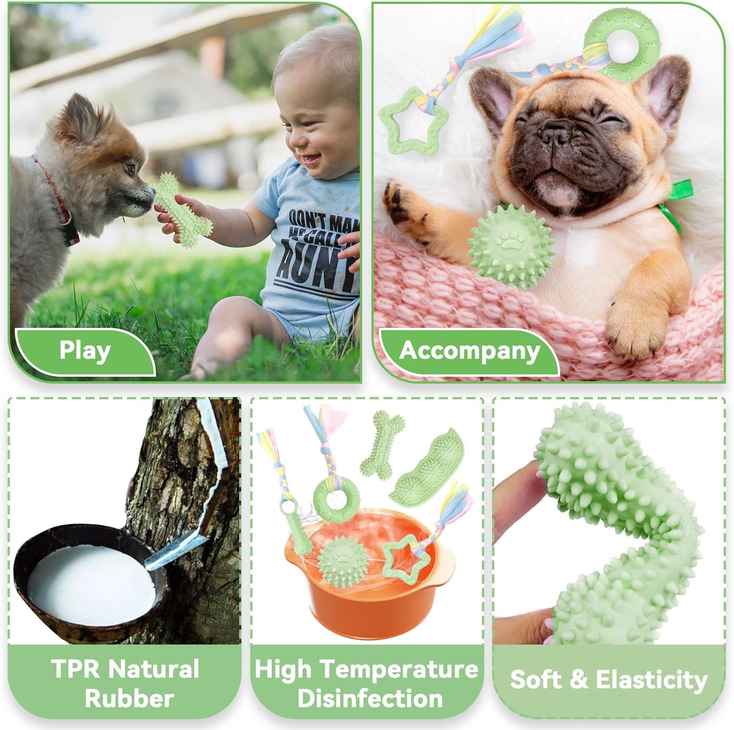 Petcare 6 Pack Small Dog Toys for Small Breed, Cute Green Puppy Teething Toys, Rubber Chew Toys, Essentials to Keep Them Busy, Best Pet Birthday Dog Toys - Image 4