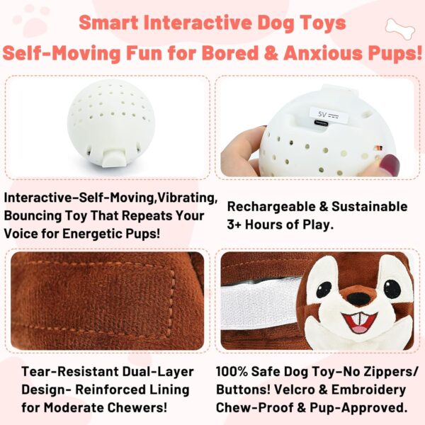 Interactive Dog Toys - Auto Bounce, Move & Vibrate with Sound, Talking Squirrel Puppy Toy for Small Medium Large Dogs, Rechargeable Durable Toy for Anxiety Relief, Boredom & Indoor Play - Image 2