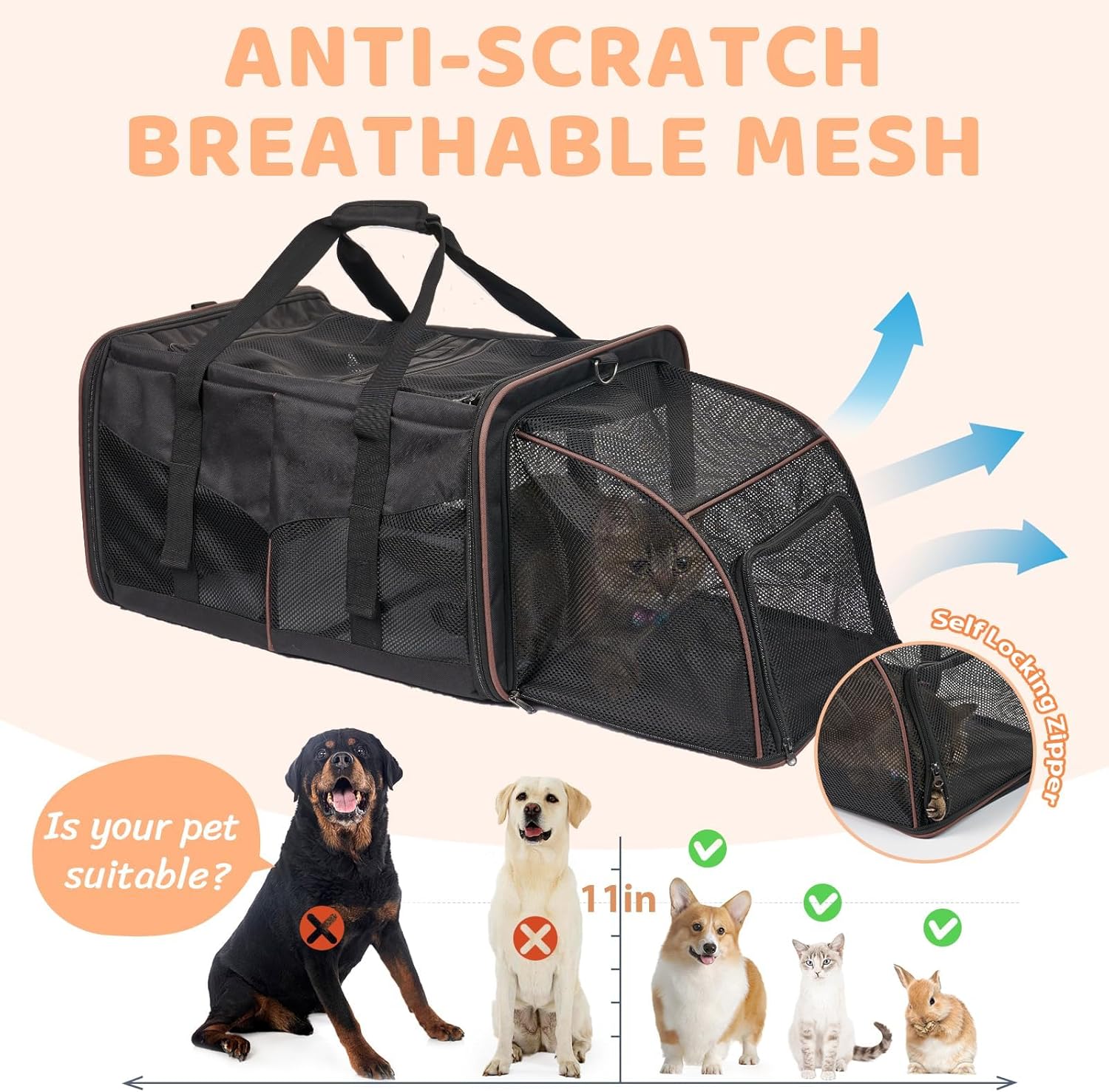 Cat Travel Carrier with Litter Box, Expandable Cat Carrier for 2 Cats for Car Travel, Soft Sided Pet Carrier for Cats and Dogs up to 30lbs, Black - Image 7