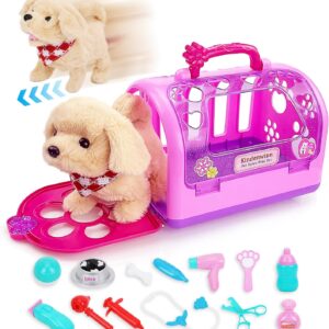 15Pcs Dog Playsets for Kids – Dog Toys with Walking, Barking, Tail Wagging, Puppy Pet Care Playset with Cage, Puppy Toys for 2+ Kids, Toddlers, Christmas, Easter, Birthday