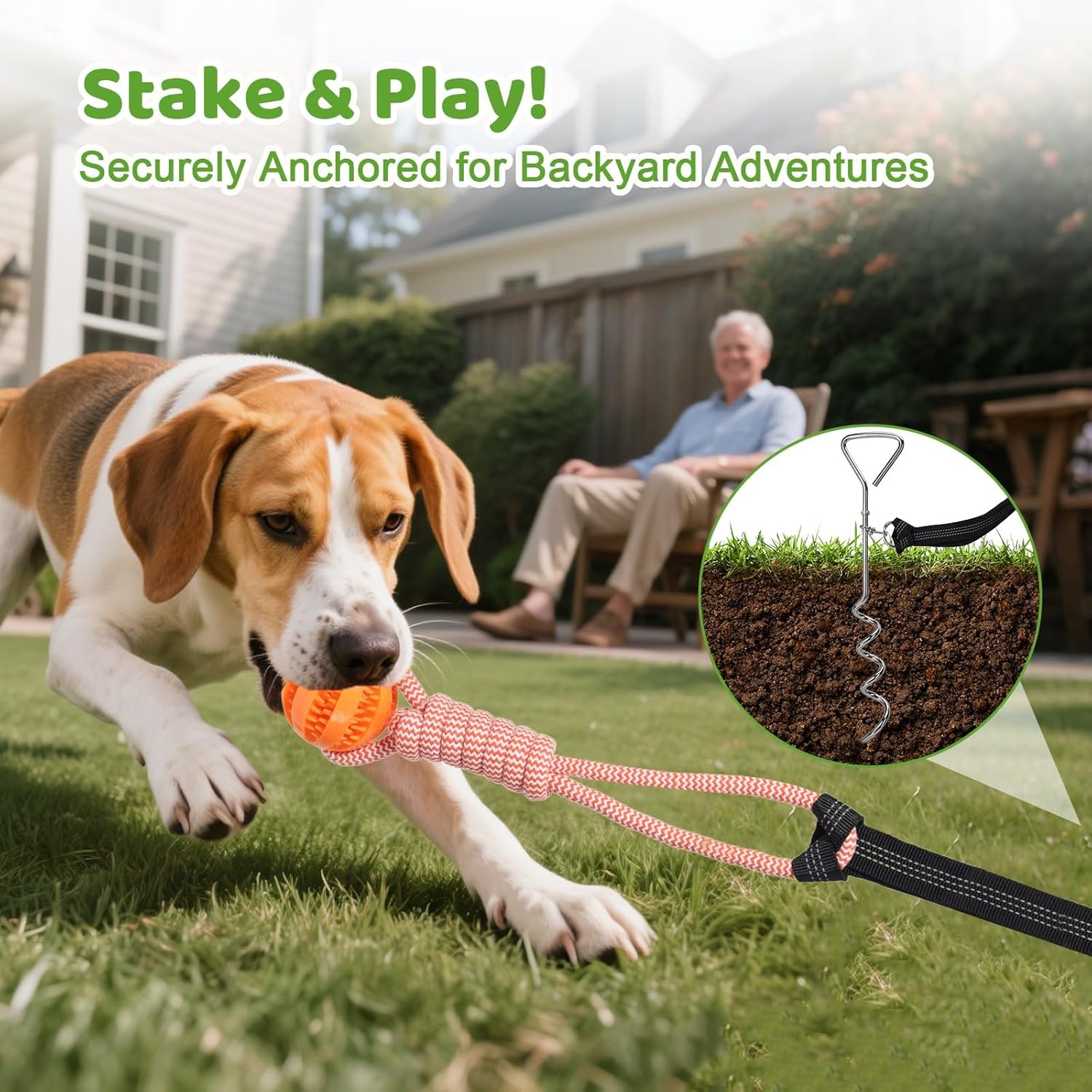 Bungee Tether Tug Outdoor Dog Toy for Dogs, Dog Tug of War Toy with Stake, 2 Puzzle Balls, Cotton Stick Toys, Outdoor Interactive Dog Toys for Lawns &Trees, Tug of War Dog Toy for Multi-Pet Households - Image 2