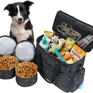 MYDAYS Dog Travel Bag, Pet Luggage Suitcase, Weekend Tote Carrier with Collapsible Bowl (Black1)