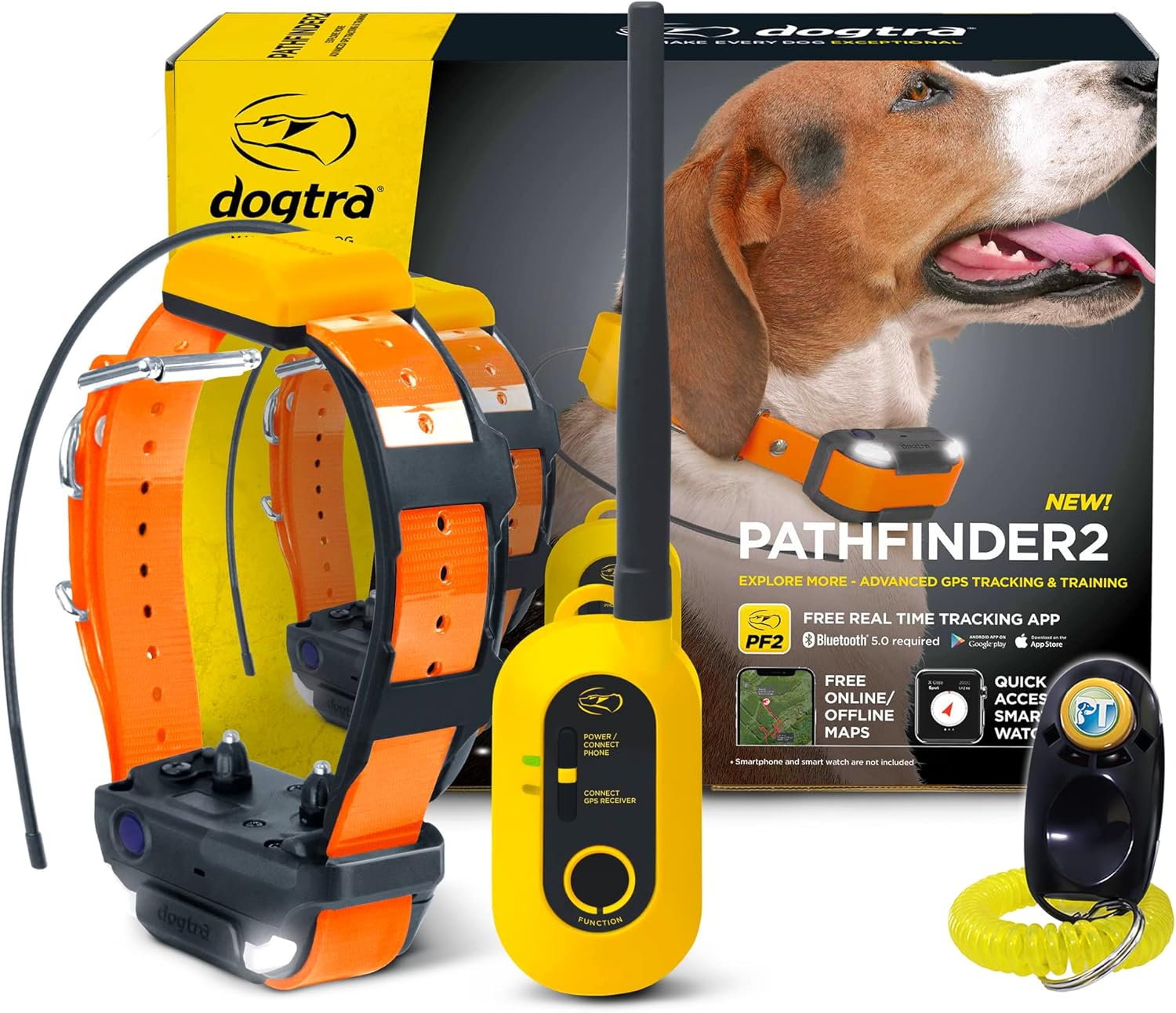 Dogtra Pathfinder 2 - Hunting Ecollar GPS Dog Training Collar with Remote, 9 Mile Range, Tracking & Containment for Medium & Large Dog Breeds, Electric GEO Fence Tracker, Stimulation, Vibration, Tone