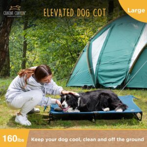 Folding Raised Dog Cot, Large Outdoor Elevated Dog Bed, Cooling Chew Proof Pet Cots Bed, Portable, Heavy Duty Up to 160 lbs, Pet Cot for Camping, Home, Dark Blue, 43″x27″x7″