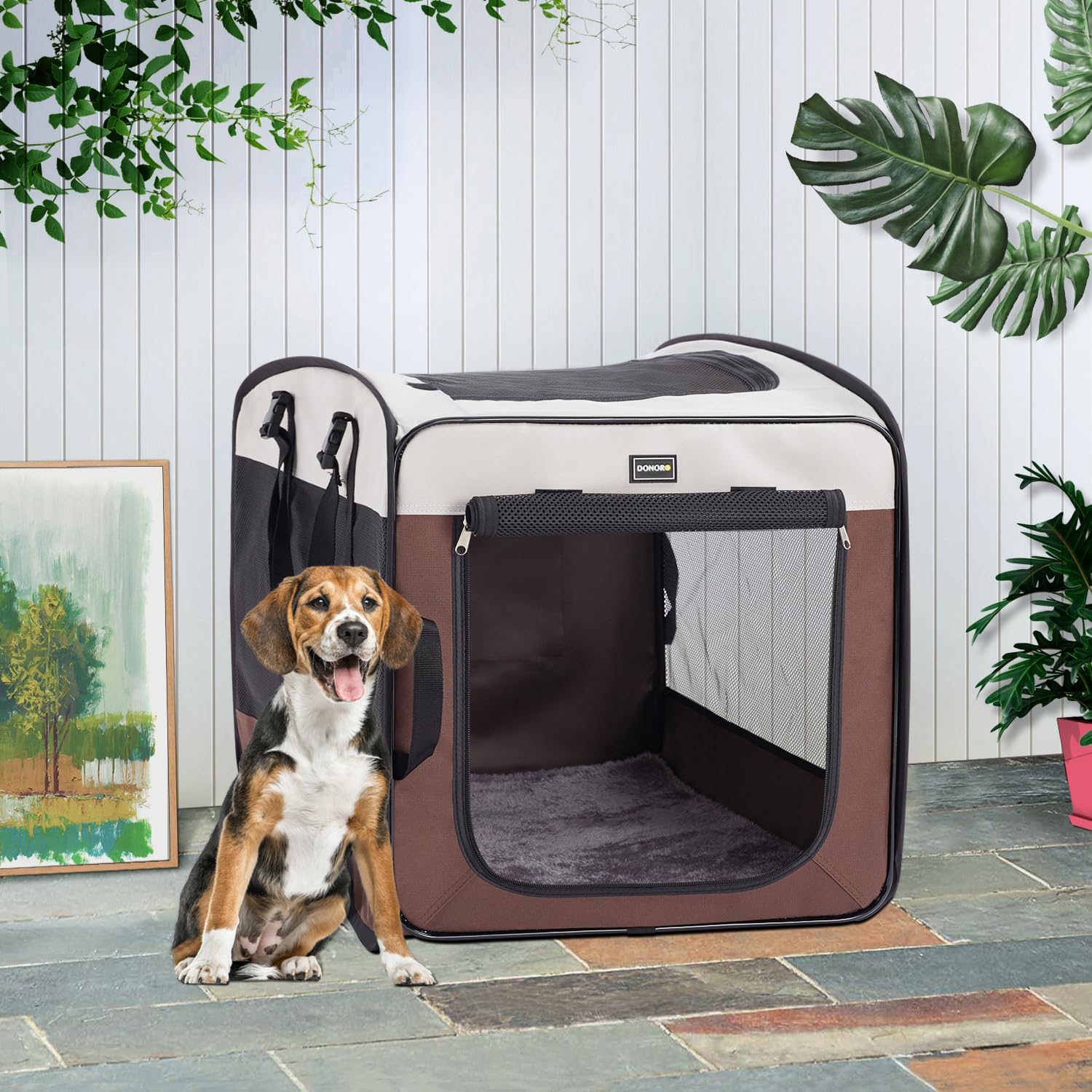DONORO Dog Kennels and Crates for Medium Dogs, Portable Pop Up Indoor Pet Cage with Sturdy Wire Frame, Collapsible Travel Crate Soft Sided Cat Bag Escape Proof (28 Inch) - Image 4