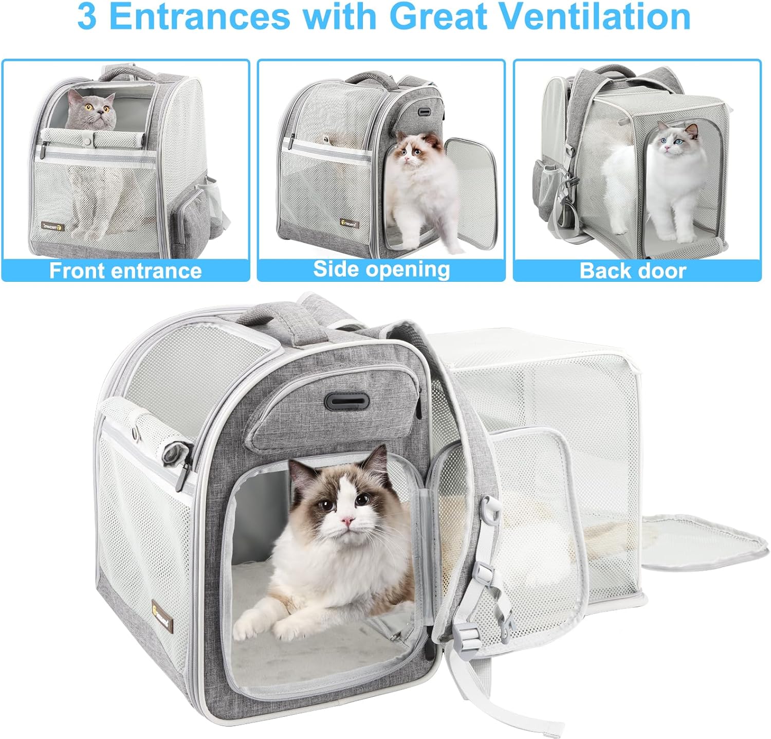 Texsens Cat Backpack Expandable Pet Carrier - Pet Backpack Carrier for Medium Cats and Small Dogs - Great for Travel, Hiking & Outdoor - Image 3