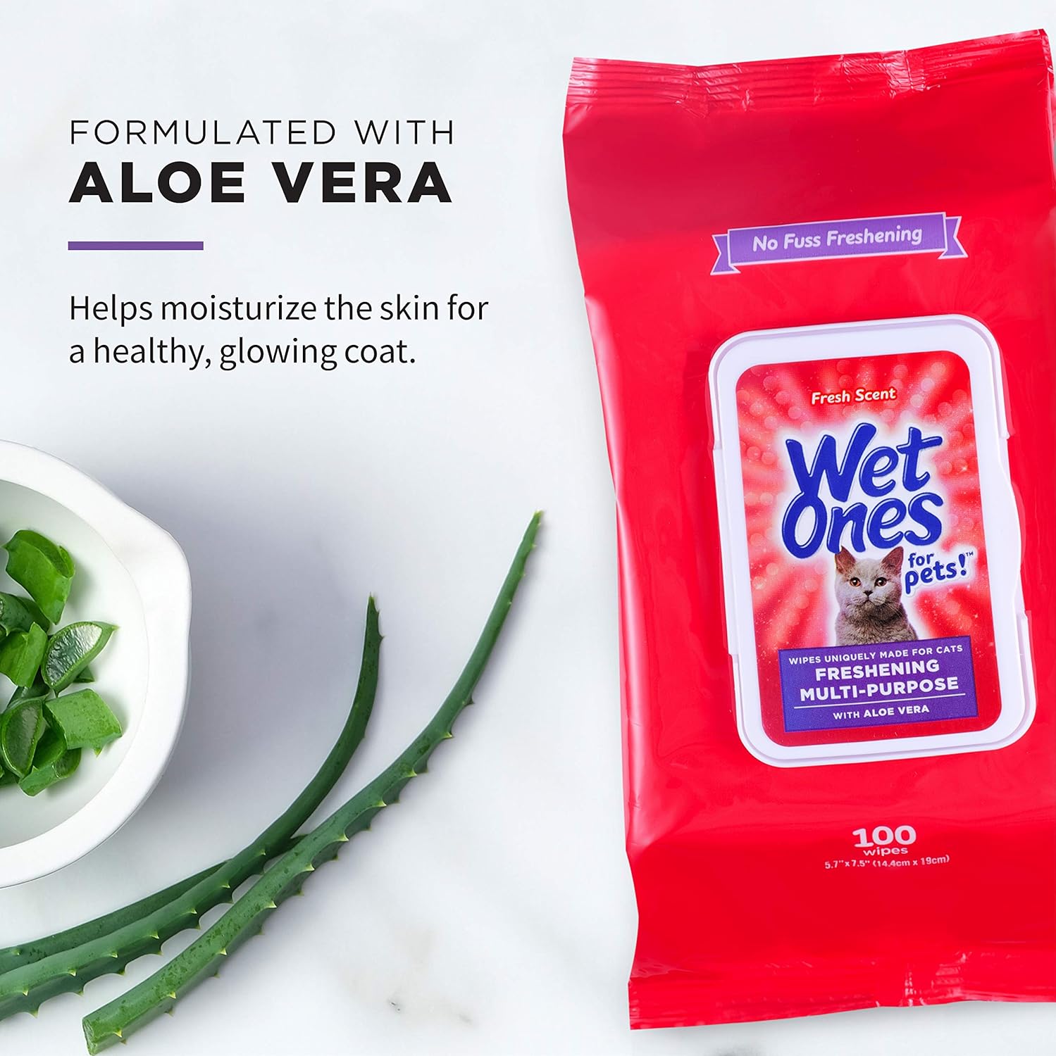 Wet Ones for Pets Freshening Multipurpose Wipes for Cats with Aloe Vera, Fresh Scent - Easy to Use Cat Cleaning Wipes for Pet Grooming, 100 Count - Image 3