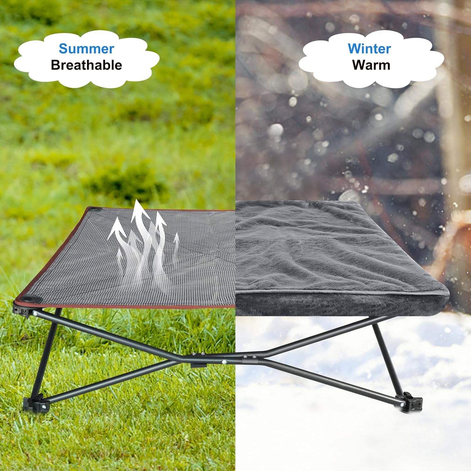 unp Foldable Dog Bed Pop up - 36 x 36 x 10 inch Elevated Pet Cot Outdoor Breathable - Removable Plush Pad & Carrying Bag Raised Dog Camping Bed (Grey, L PRO) - Image 4