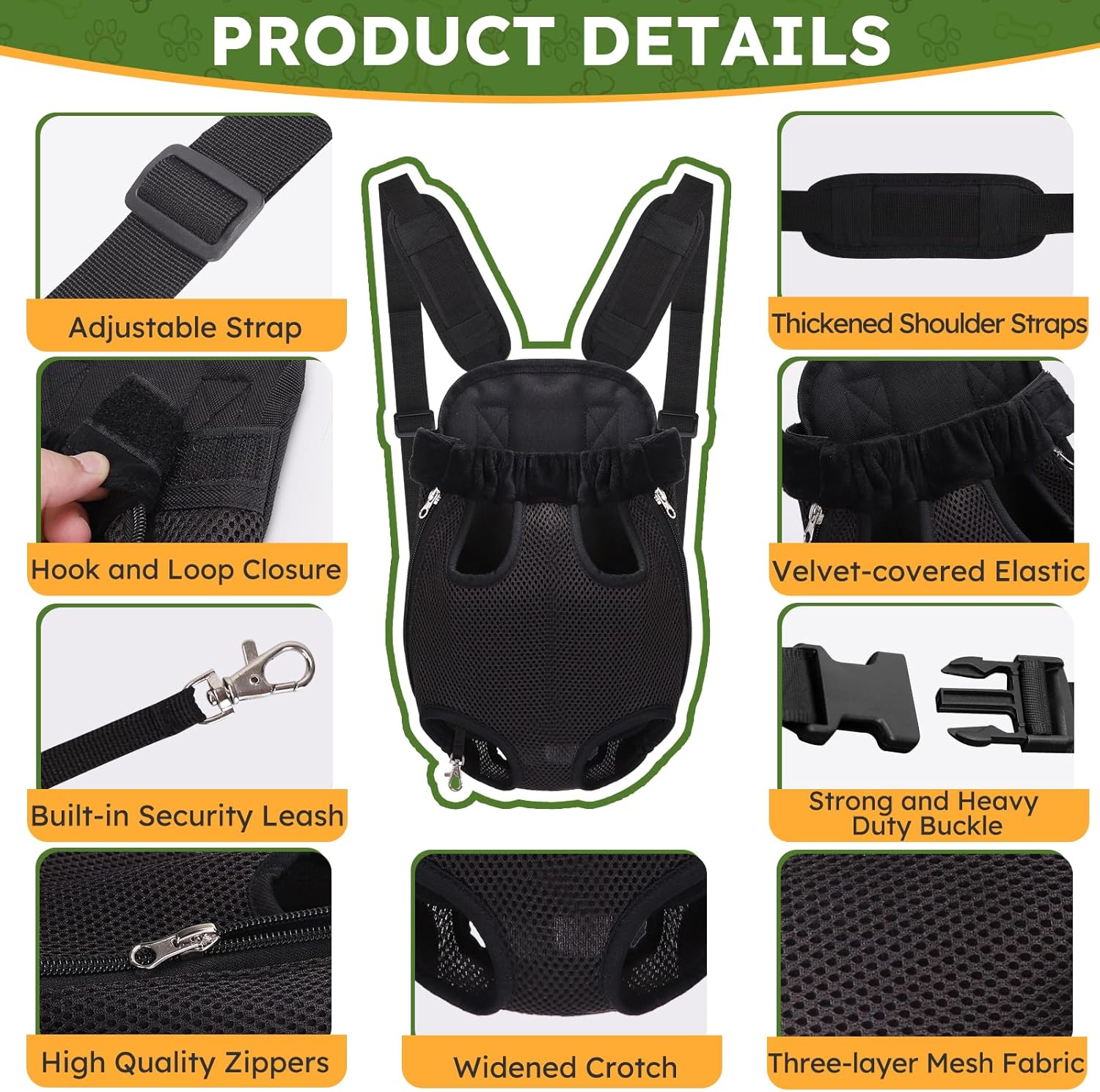 Pet Carrier Backpack, Hands-Free Adjustable Dog Front Carrier Legs Out & Easy-Fit Dog Backpack Carrier for Hiking Camping Traveling Cycling for Small Dogs and Rabbits (Small, Black) - Image 2