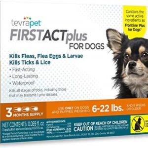 FirstAct Plus Flea Treatment for Dogs, Small Dogs 6-22 lbs, 3 Doses, Same Active Ingredients as Frontline Plus Flea and Tick Prevention for Dogs
