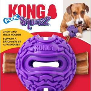KONG Squeezz Flex Ball – Flexible Treat & Chew Holder for Dogs – Interactive Dog Toy for Fetch, Floating, & Travel – Holds Treats, Chews, & Bully Sticks (Medium/Large)
