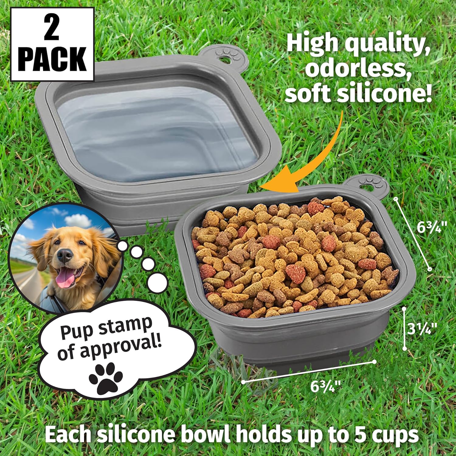 Mobile Dog Gear Large Collapsible Dog Water Bowls for Travel (Set of 2, 5 Cups Each) - Portable Foldable Bowl for Feeding Pets, Cats & Dogs - Easy to Clean Silicone Dish, Great for Camping & Traveling - Image 5