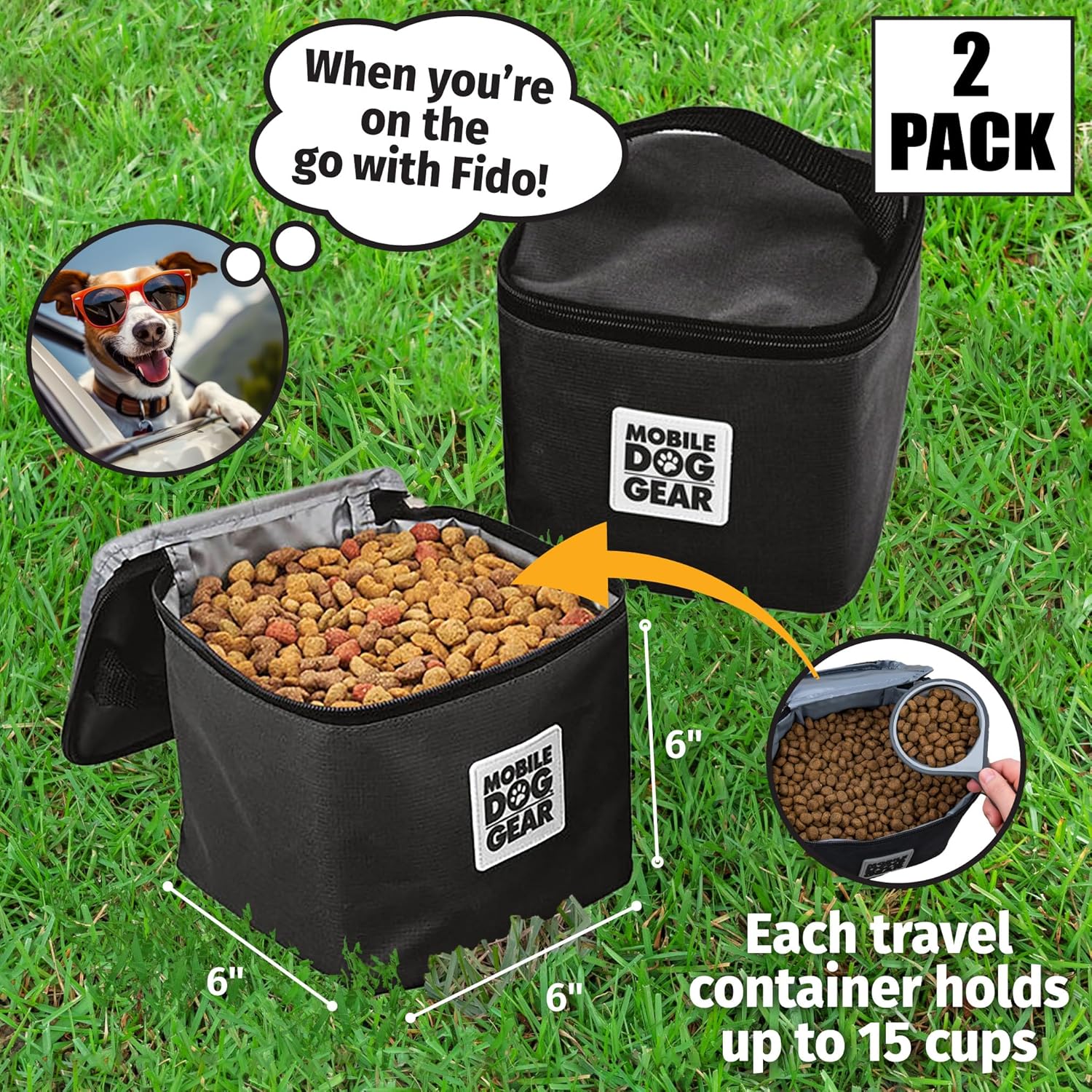 Mobile Dog Gear Pet Food Storage Containers (2 Pack, 15 Cups Each) - Insulated Dog Food Travel Bag & Treat Carrier - Keeps Food Fresh, Portable, Durable, Easy to Clean - Great for Camping & Day Trips - Image 4