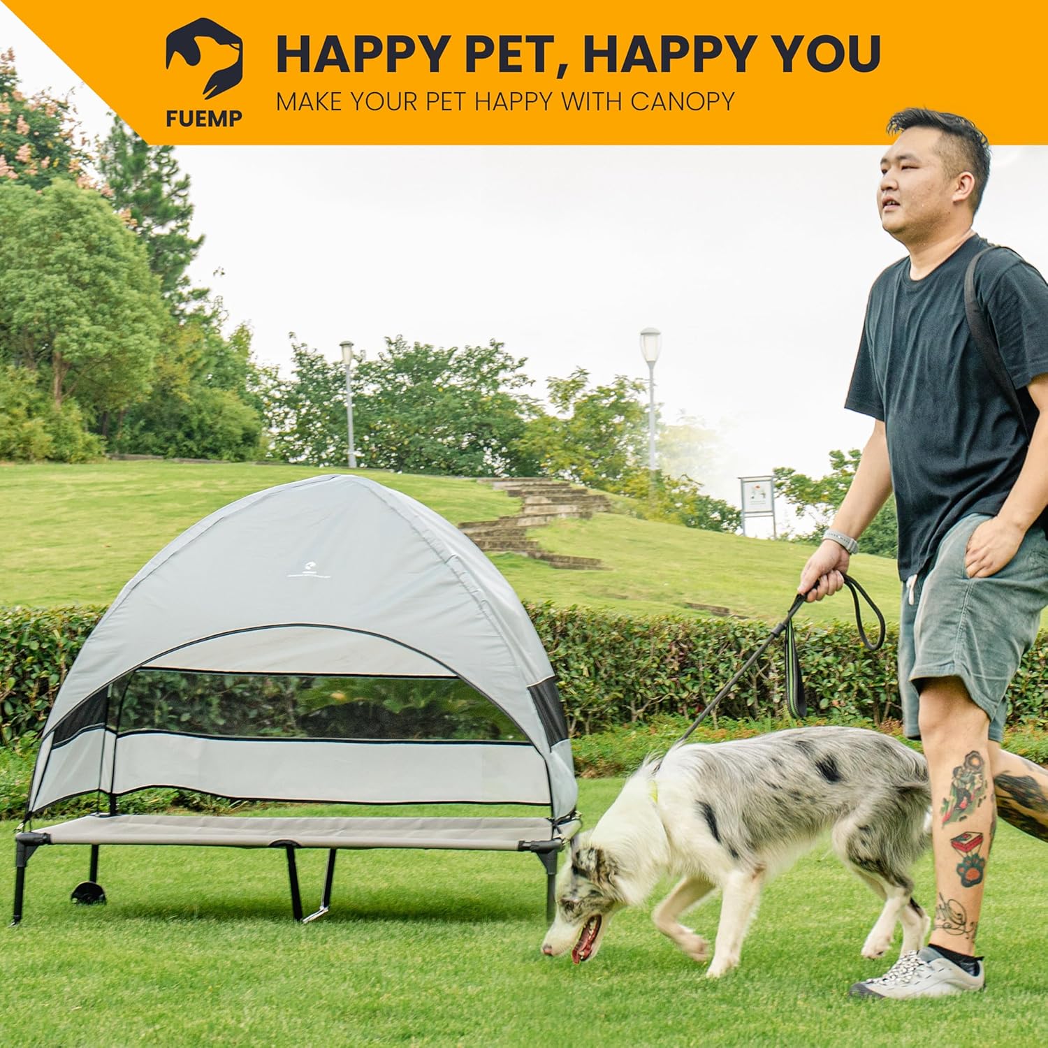 Elevated Dog Bed with Canopy |Included Travel Bag| |XL Size Portable Dog Bed|Widened Anti Slip Feet & Rain Resistant|Cooling|Elevated|Raised Cot for Large Dogs|Removable Shade - Image 7