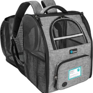 PetAmi Dog Cat Backpack Carrier, Expandable Pet Carrier Backpack for Travel Hiking, Small Medium Dog Puppy Large Cat Carrying Backpack, Airline Approved Ventilate Soft Back Support, 18 lbs, Light Gray