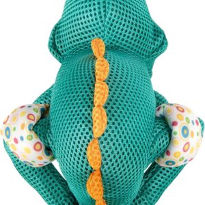 goDog Double Chew Guard Mesh Amphibianz Chameleon Squeaky Dog Toy – Teal, Large