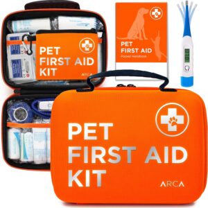 Cat & Dog First Aid Kit for Car – Pet Emergency Kit for Home Office Travel – Dog Camping Essentials with Digital Thermometer, Muzzle & Mini First Aid Pouch
