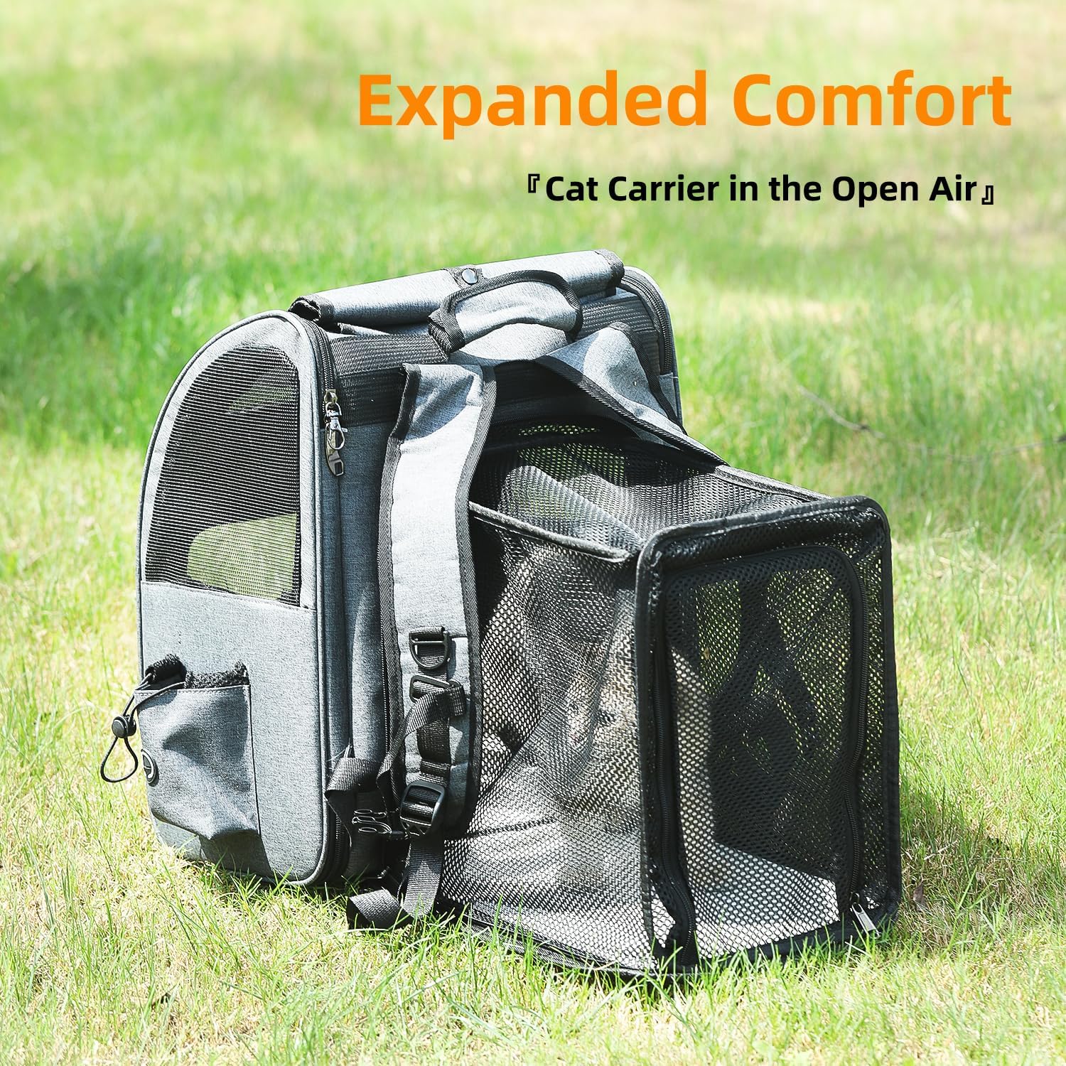 Hoopet Expandable Cat Backpack Carrier – Breathable Pet Carrier for Small Cats & Dogs, Foldable Travel Backpack with Mesh Ventilation for Hiking, Walking, Camping, Light Grey - Image 7