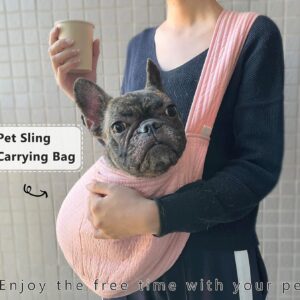 NATUYA Small Dog Carrier Sling, Adjustable Strap Lightweight Comfy Puppy Pouch, Hand Free Pet Dog Sling Walking Subway Travel Toy Dog Carrying Bag (Pink,Adjust Strap-Canvas)