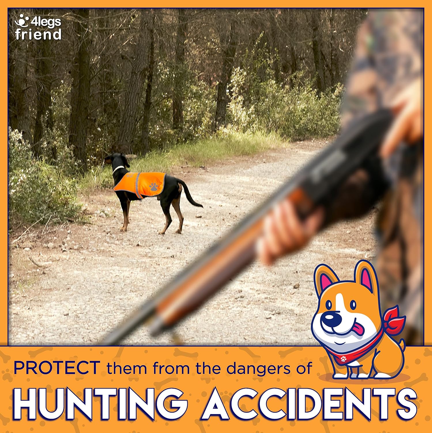 Upgraded Reflective Dog Vest. Hi-Visibility, Fluorescent Blaze Orange Dog Vest Helps Protect Your Best Friend. Safeguard Your PUP from Motorists & Hunting Accidents, On or Off Leash by 4LegsFriend - Image 7