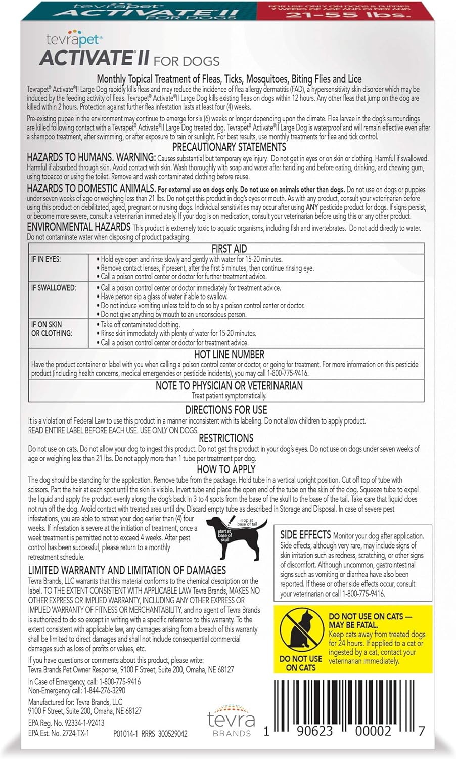 TevraPet Activate II Flea and Tick Prevention for Dogs | 4 Count | Large Dogs 21-55 lbs | Topical Drops | 4 Months Flea Treatment - Image 8
