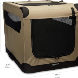 Amazon Basics 2-Door Portable Soft-Sided Folding Soft Dog Travel Crate Kennel, Medium (M 30″ x 21″ x 21″), Tan
