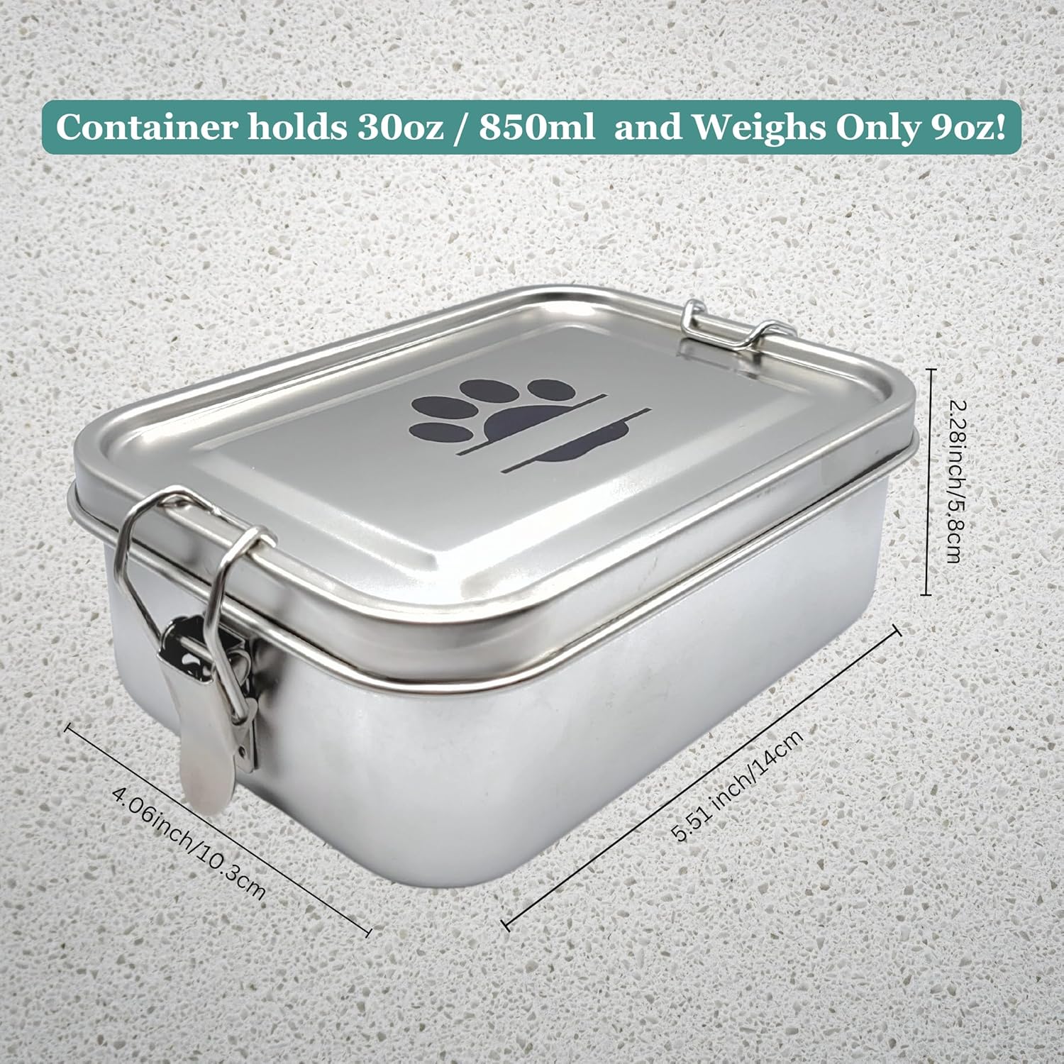 Stainless Steel Food Storage Container for Dogs and Cats, no Spill Rectangle Bowl with lid, Erasable Marker for Notes, 30 oz Portable Pet Travel Water Bowl, Holds Wet Food/Kibble, Medication Holder. - Image 3