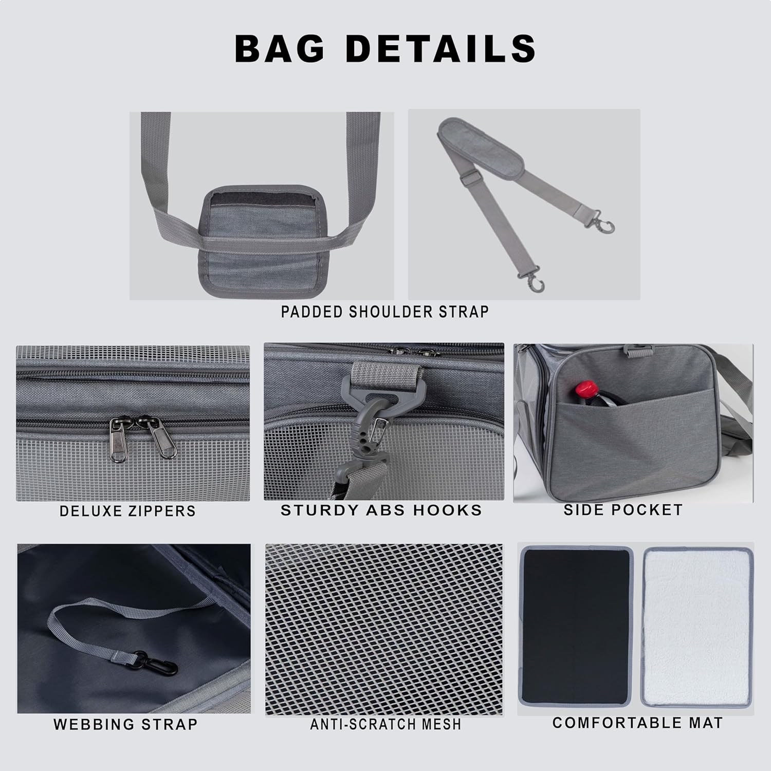 Airline Approved Soft Sided Pet Carrier for Small and Medium Dogs, Cats, and Puppies (Up to 15 lbs), Collapsible Portable Travel Bag for Dogs Cats (Grey) - Image 5