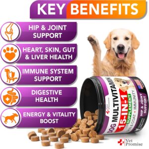 Dog Multivitamin Chewable with Glucosamine – Dog Vitamins and Supplements – Senior & Puppy Multivitamin for Dogs – Pet Joint Support Health – Immunity – Mobility – Energy – Gut – Skin – 120 Chews