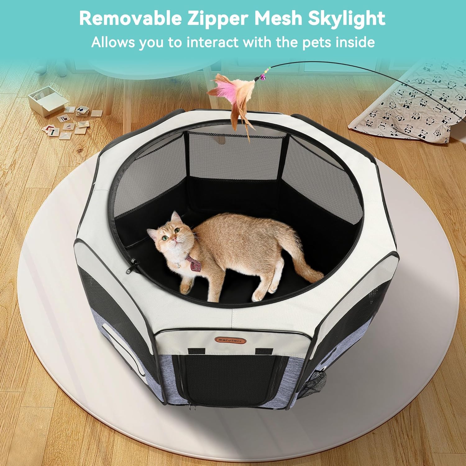 Dog Playpen, Portable Pet Play Pen Foldable Carrying Case, Puppy Pens Outsid for Small Cat Indoor/Outdoor, Removable Mesh Shade Cover - Image 6