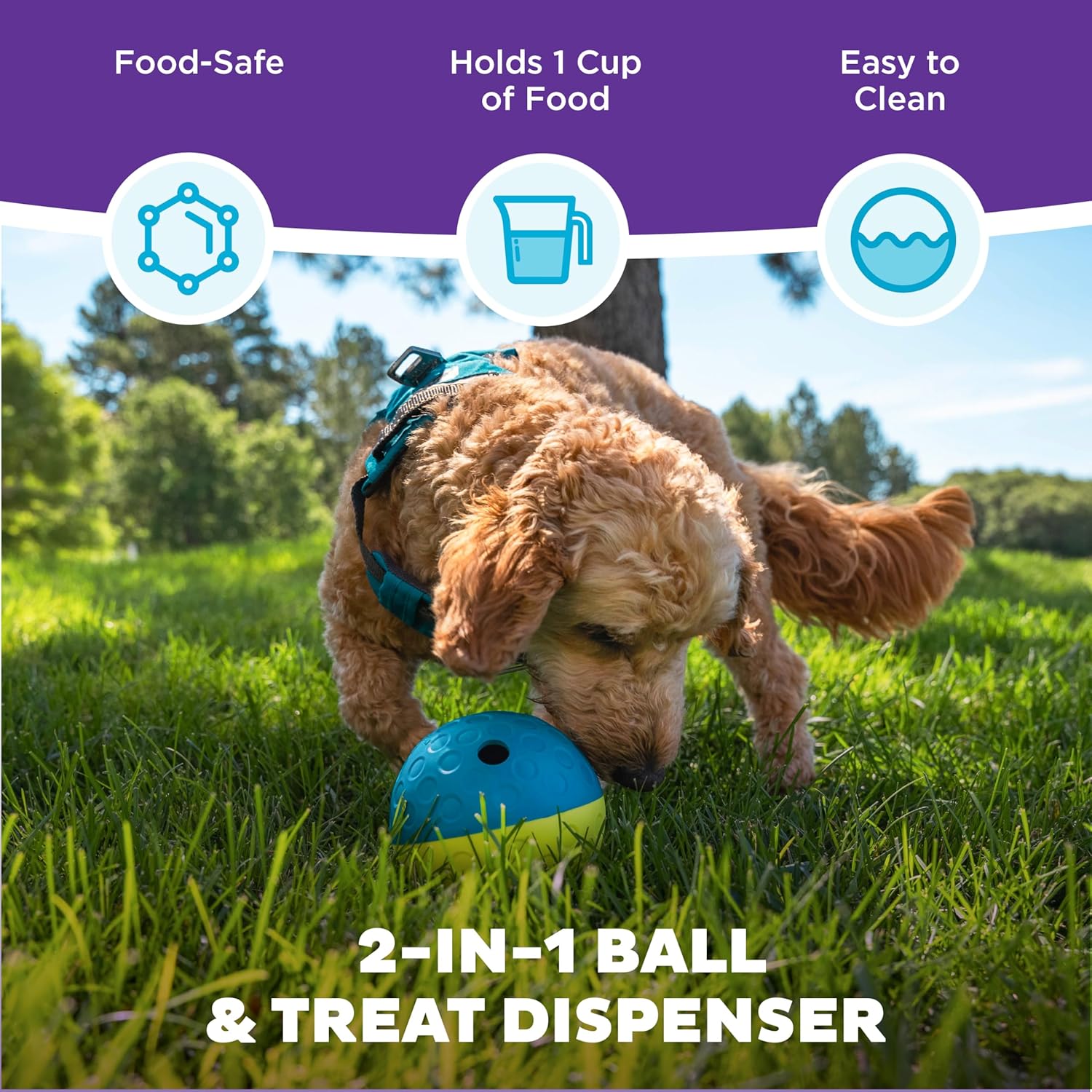 Outward Hound by Nina Ottosson Treat Tumble Interactive Puzzle Ball Dog Toy, Level 1 Beginner, Blue, Small (4.75" Diameter) - Image 2