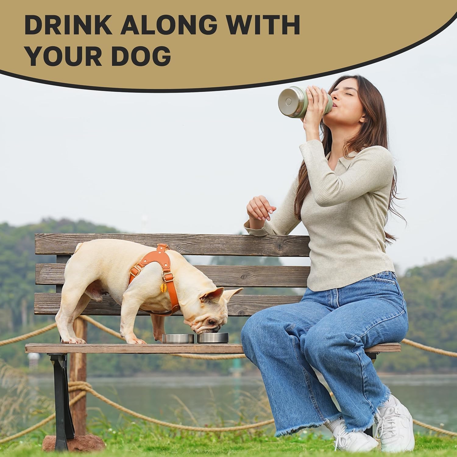 32oz 3-in-1 Portable Travel Water Bottle, Food & Hydration Bottle - Dual Use for Humans & Pets with Detachable Bowls, Stainless Steel, Keeps Water Hot for 6hrs & Cold for 12hrs - Image 6