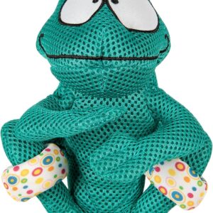 goDog Double Chew Guard Mesh Amphibianz Chameleon Squeaky Dog Toy - Teal, Large