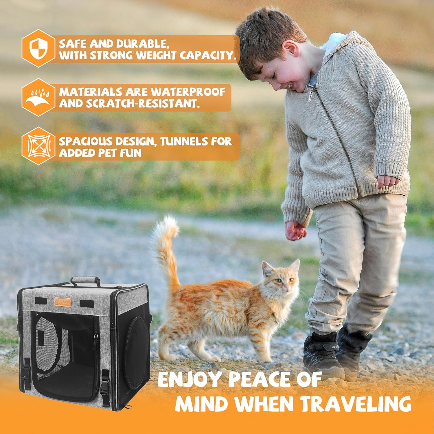Cat Travel Carrier with Litter Box Portable Single Cat Carriers for Cat and Pet Shelter Ideal,Soft Foldable Design with Shoulder Strap, One Hammocks and Cushion,Large Size Single Grey - Image 7