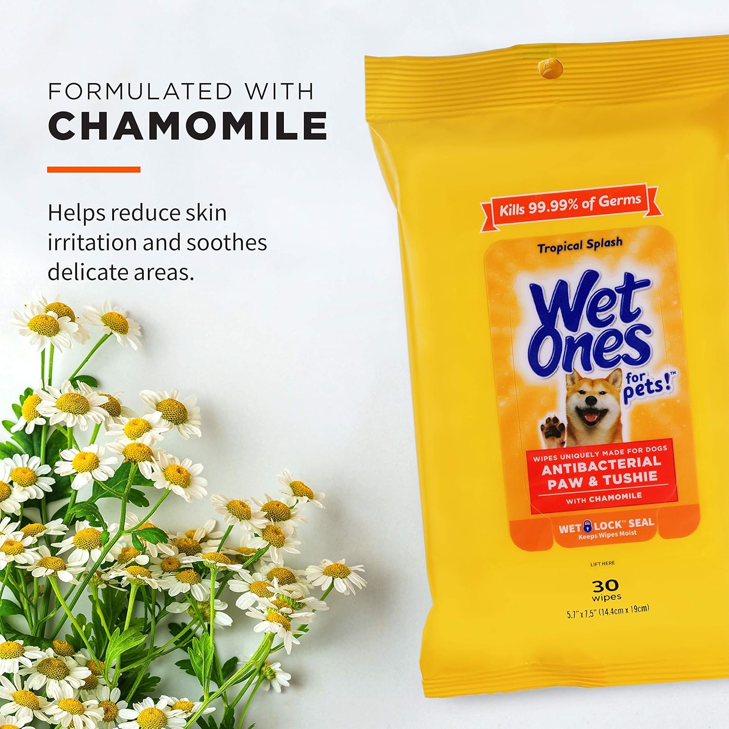 Wet Ones for Pets Paw & Tushie Dog Wipes with Chamomile, Tropical Splash Scent - Cleansing Wipes for Paws and Butt Between Baths with Wet Lock Seal, 30 Count - Image 2