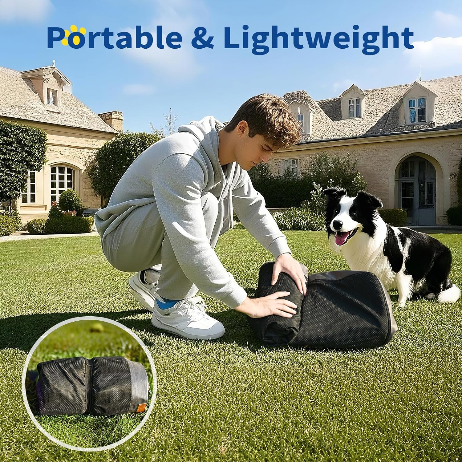 Outdoor Inflatable Dog Bed for Small Dogs, Outdoor Travel Dogs Met with Removeable Cover, Inflated Dog Bed Waterproof Summer Pet Mat with Anti-Slip Bottom, Rock Grey, 36x27 inch - Image 2