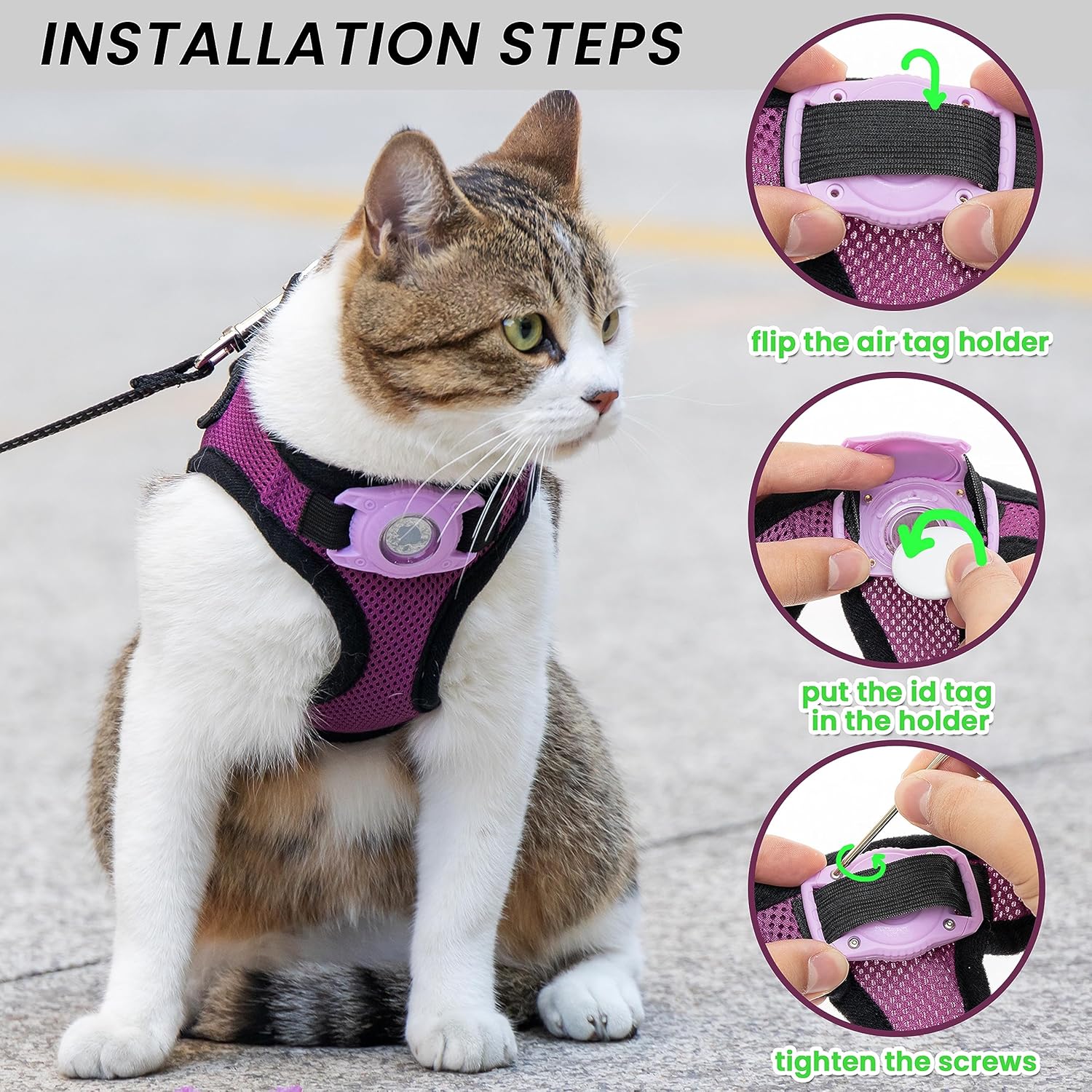 Dog Harness with Airtag Holder for Small Dogs, Puppy, Cats - No Pull Step in Small Dog Harness and Reflective Dog Leash Set for Walking Training Travel Grooming Outdoor - Image 6