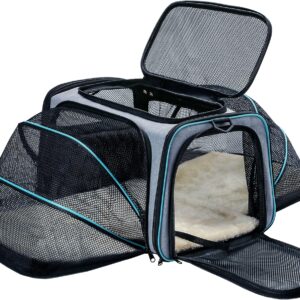 Cat Dog Carrier – Airline Approved Expandable Soft-Sided Pet Carrier with Removable Fleece Pad and Pockets, for Cats/Puppy and Small Animals Large(2 side expandable)