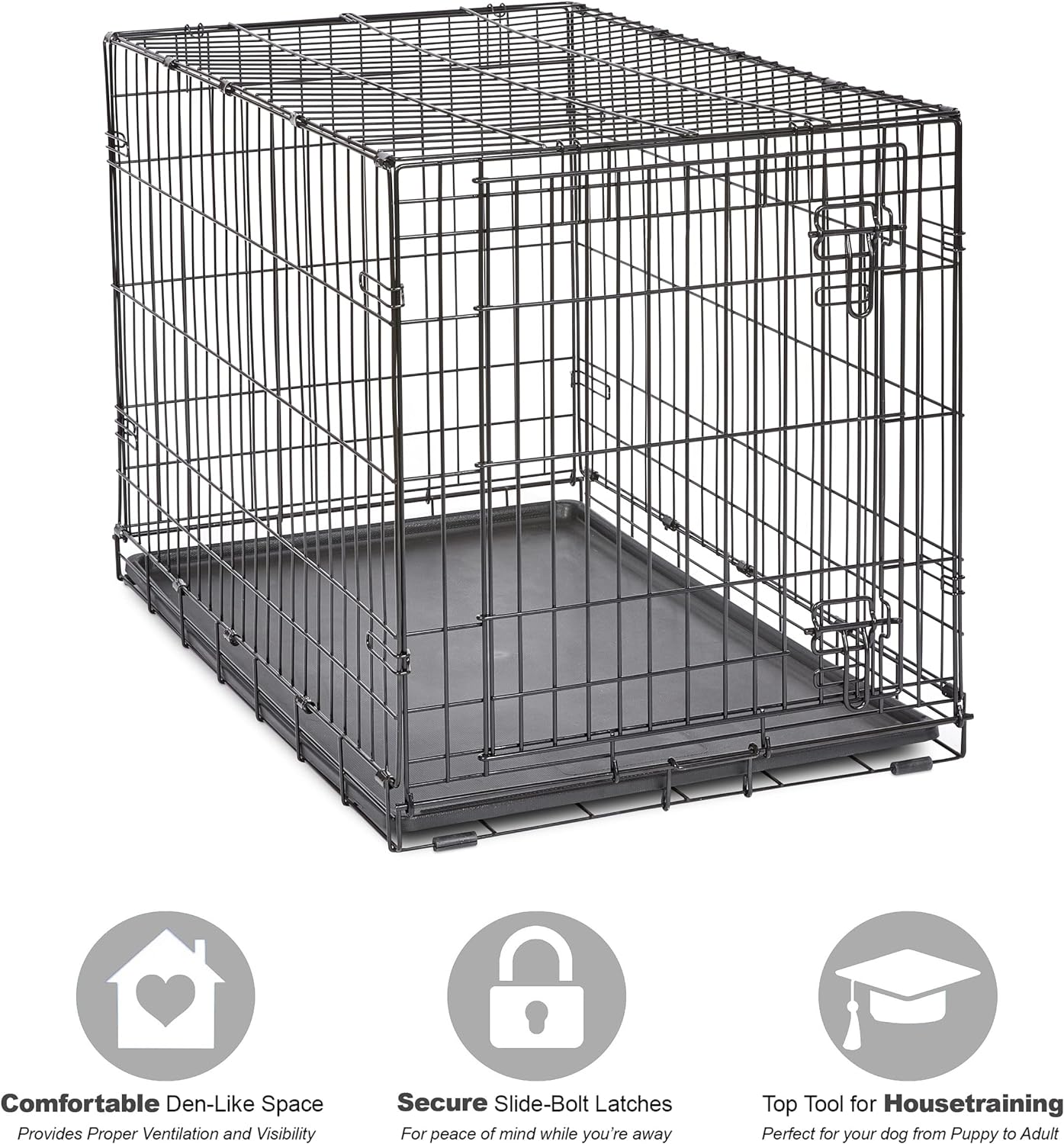 New World Single Door Folding Metal 36-Inch Dog Crate, Enhanced Security, Includes Leak-Proof Pan & Divider Panel, For Medium to Large Sized Breeds - Image 3