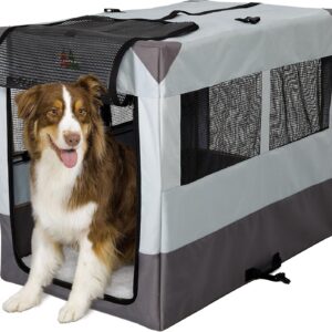 MidWest Homes for Pets Canine Camper Sportable, 42-inch Portable Tent Crate for Dogs, Soft-Sided, Folding Frame, Mesh Windows, Zip Door, Water-Resistant, Includes Pad