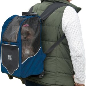 Pet Gear I-GO2 Sport Roller Backpack, Travel Carrier, Car Seat for Cats/Dogs, Mesh Ventilation, Included Tether, Telescoping Handle, Storage Pouch, Navy