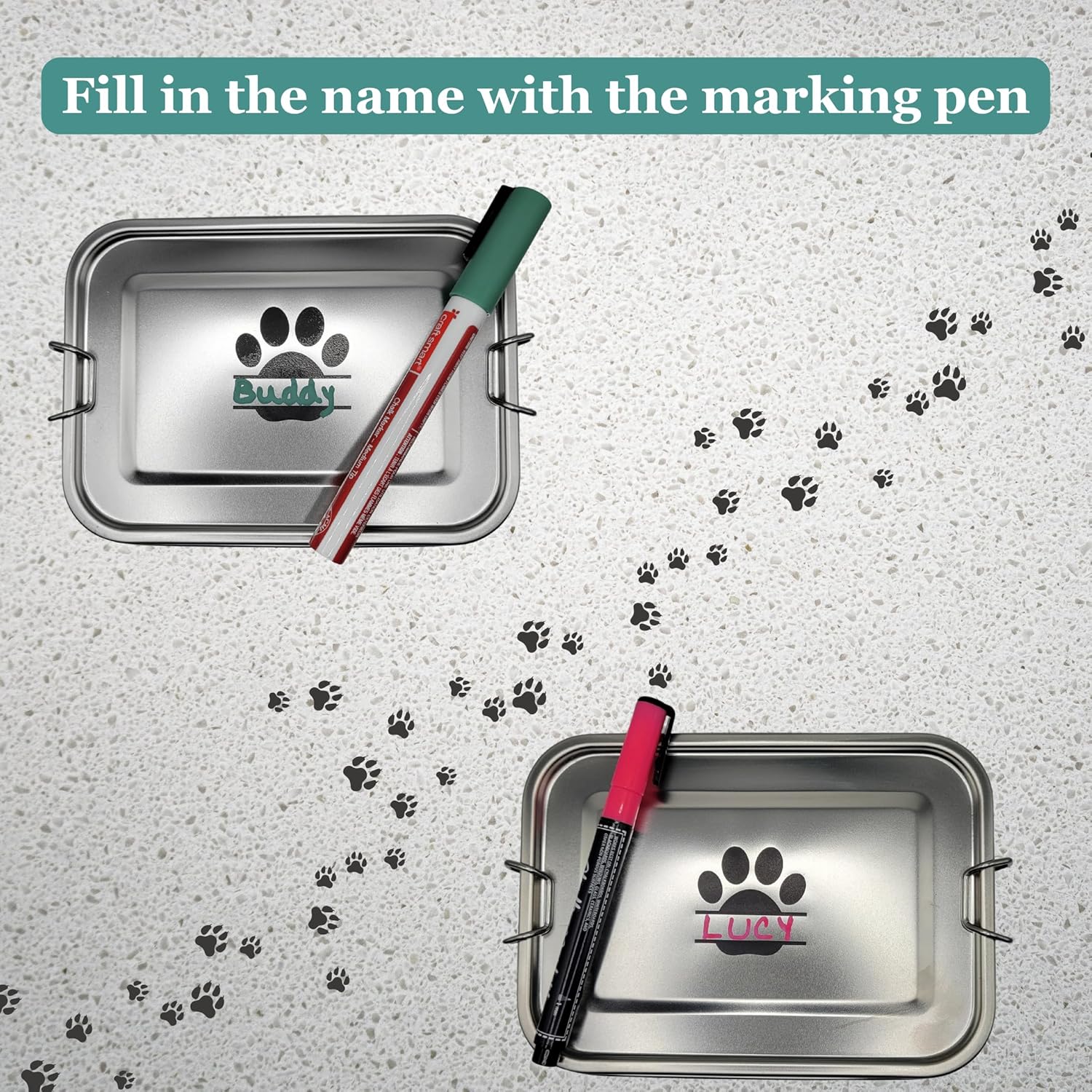 Stainless Steel Food Storage Container for Dogs and Cats, no Spill Rectangle Bowl with lid, Erasable Marker for Notes, 30 oz Portable Pet Travel Water Bowl, Holds Wet Food/Kibble, Medication Holder. - Image 5