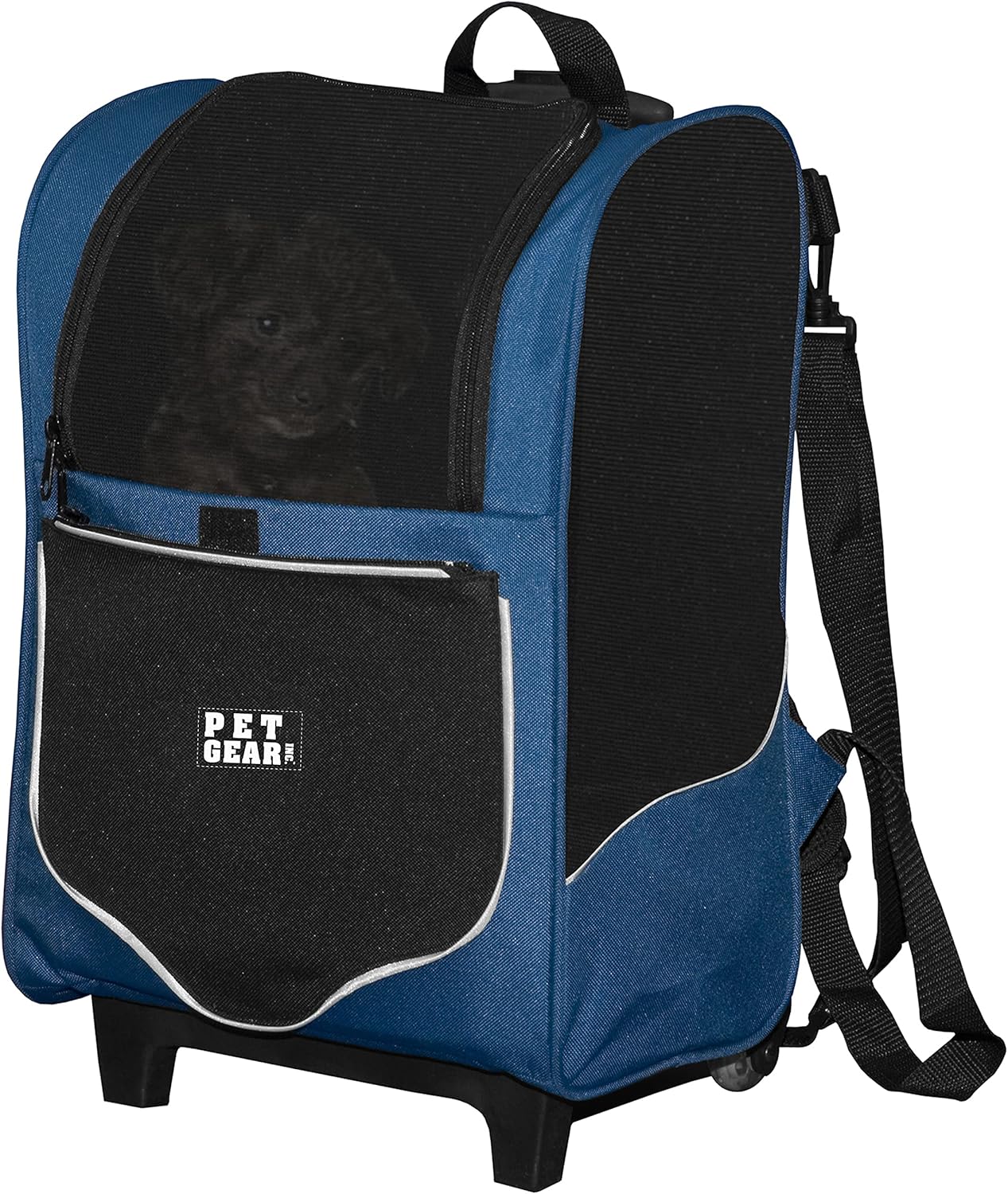 Pet Gear I-GO2 Sport Roller Backpack, Travel Carrier, Car Seat for Cats/Dogs, Mesh Ventilation, Included Tether, Telescoping Handle, Storage Pouch, Navy