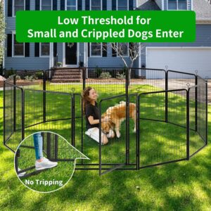Dog Playpen Outdoor Extra Wide 12 Panels Heavy Duty Anti-Rust Coating-Strengthened Dog Fence 40″ Height with Doors Portable for RV Camping Yard, Total 32FT, 79 Sq.ft, Snowy Black