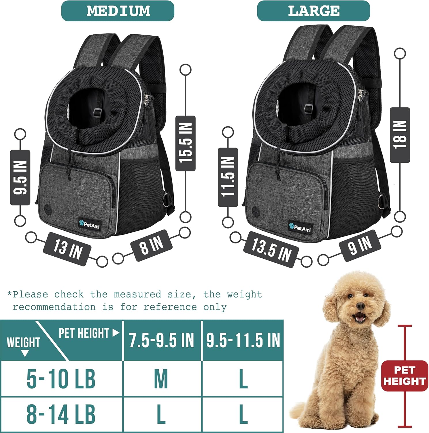 PetAmi Adjustable Dog & Cat Chest Carrier Backpack, Ventilated for Hiking & Camping, Small to Large Pets Up to 15 lbs, Dark Gray - Image 3