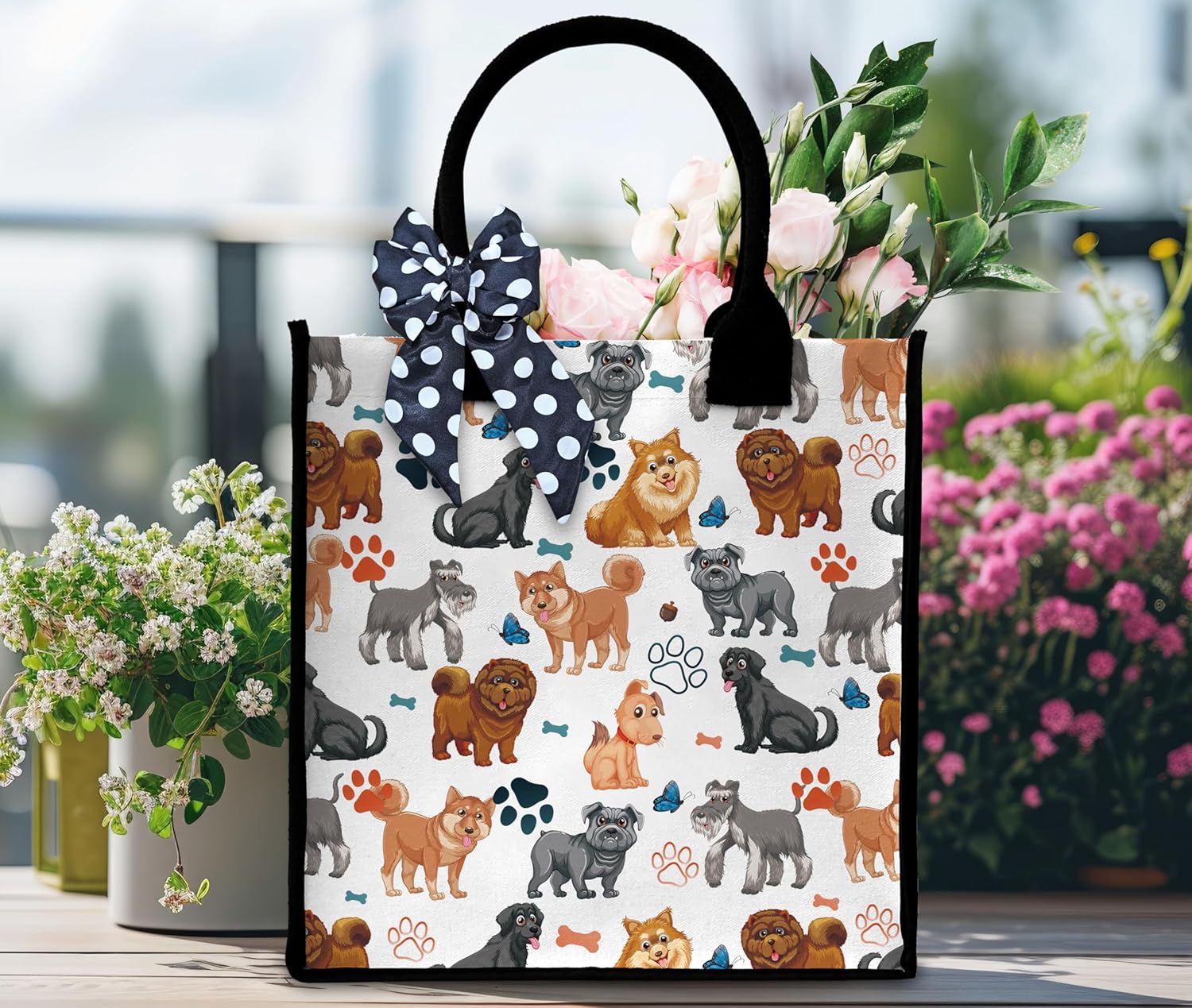 Dog Tote Bag For Women, Cute Puppy Pet Tote Bag, Doggie Canvas Tote Bag For Traveling Shopping Gym, Dog Lover Gift Tote Bag With Ribbon, Aesthetic Beach Tote Bag Gifts For Women Dog Owners Friends -32 - Image 3