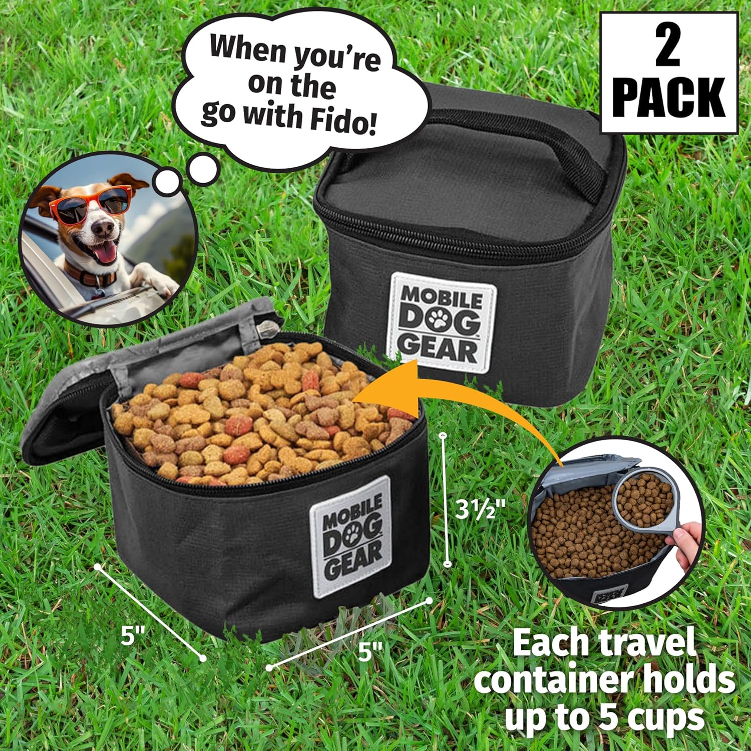 Mobile Dog Gear Pet Food Storage Containers (2 Pack, 5 Cups Each) - Insulated Dog Food Travel Bag & Treat Carrier - Keeps Food Fresh, Portable, Durable, Easy to Clean - Great for Camping & Day Trips - Image 3