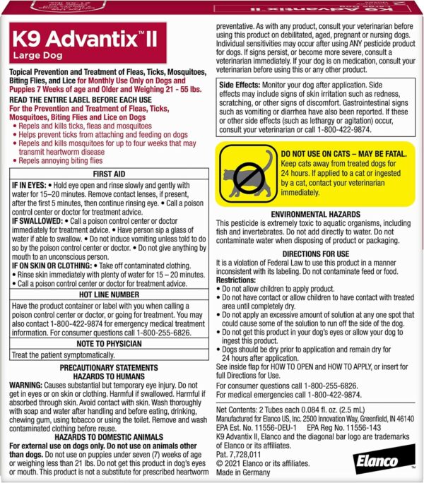 K9 Advantix II Large Dog Vet-Recommended Flea, Tick & Mosquito Treatment & Prevention | Dogs 21-55 lbs. | 2-Mo Supply (Packaging may vary) - Image 2